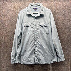 Patagonia Shirt Mens Large Blue Solid Long Sleeve Fishing Button Front Outdoor
